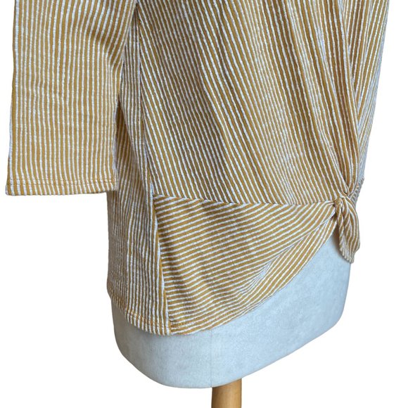 W5 Anthropologie Striped Twist Hem Shirt Mustard Beachy Coastal Fall Stretch-L - Picture 6 of 10